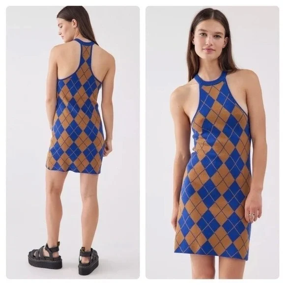 Urban Outfitters Argyle‎ Knit Sweater Mini Dress Size Medium NWT - Picture 14 of 14